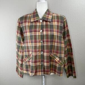 Vintage Bridgewater Lightweight Green Plaid Button Front Shacket Top Shirt 14